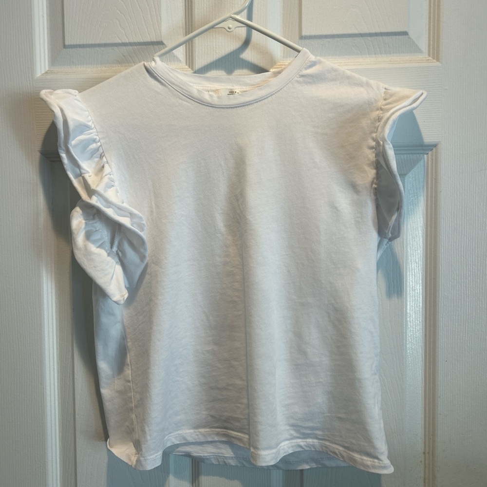 Zara White Ruffle Sleeve Muscle Tee